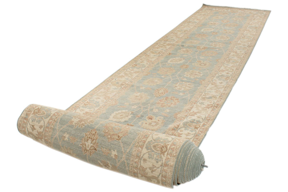 4x41 Blue and Ivory Turkish Oushak Runner