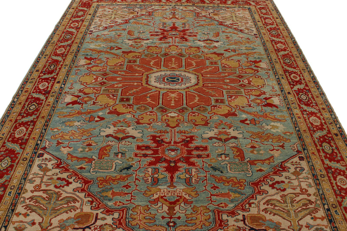 7x10 Blue and Red Turkish Traditional Rug