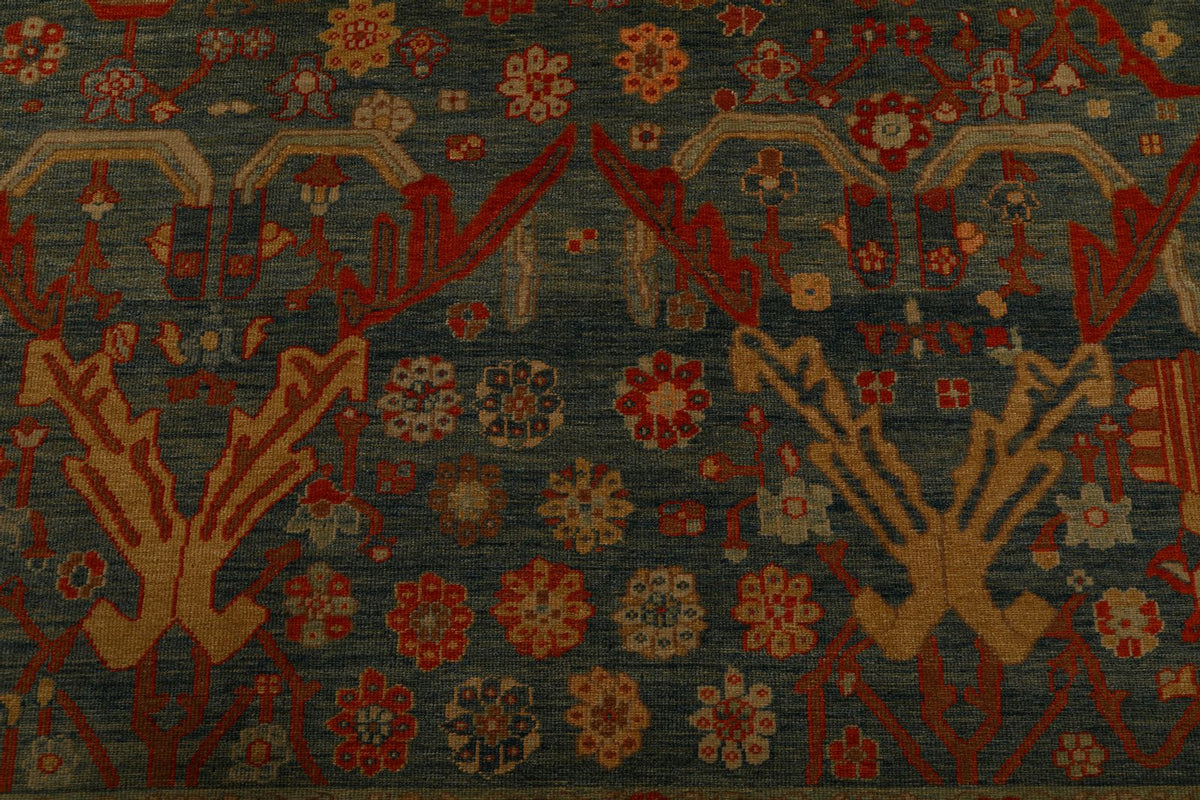 9x10 Green and Red Turkish Traditional Rug