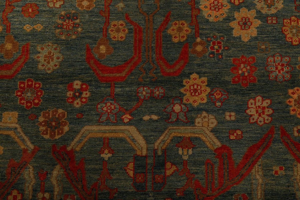 9x10 Green and Red Turkish Traditional Rug