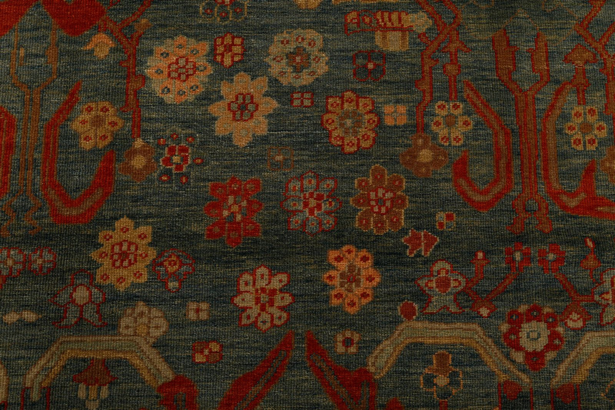 9x10 Green and Red Turkish Traditional Rug