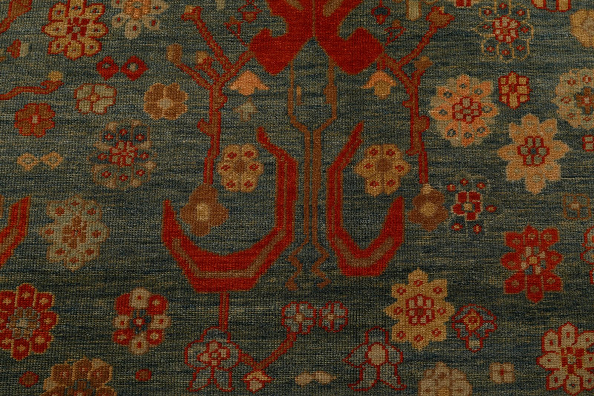9x10 Green and Red Turkish Traditional Rug
