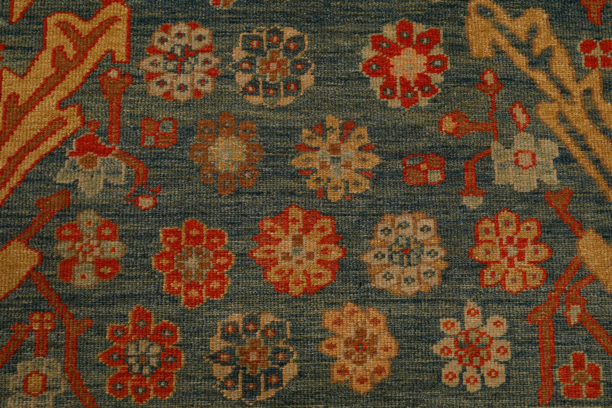 9x10 Green and Red Turkish Traditional Rug