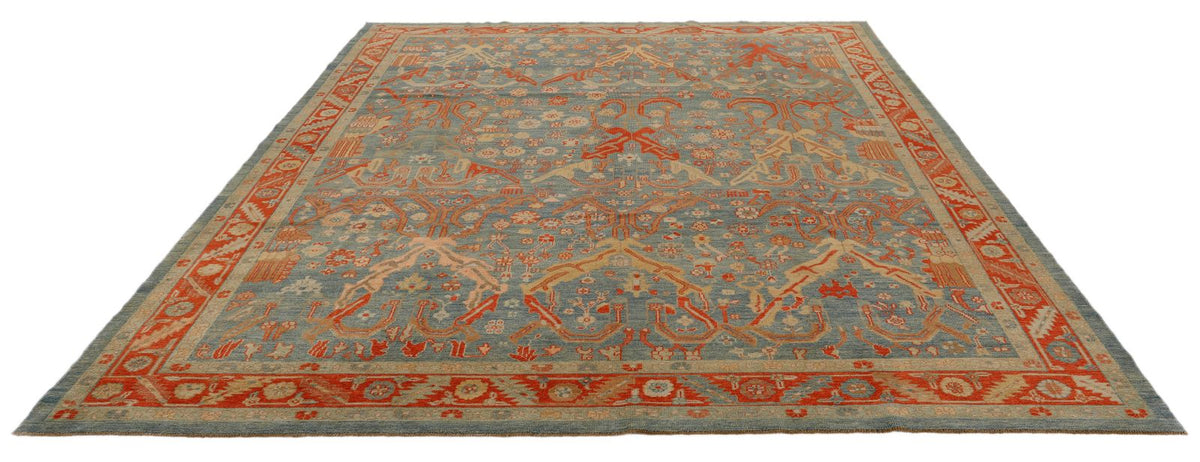 9x10 Green and Red Turkish Traditional Rug