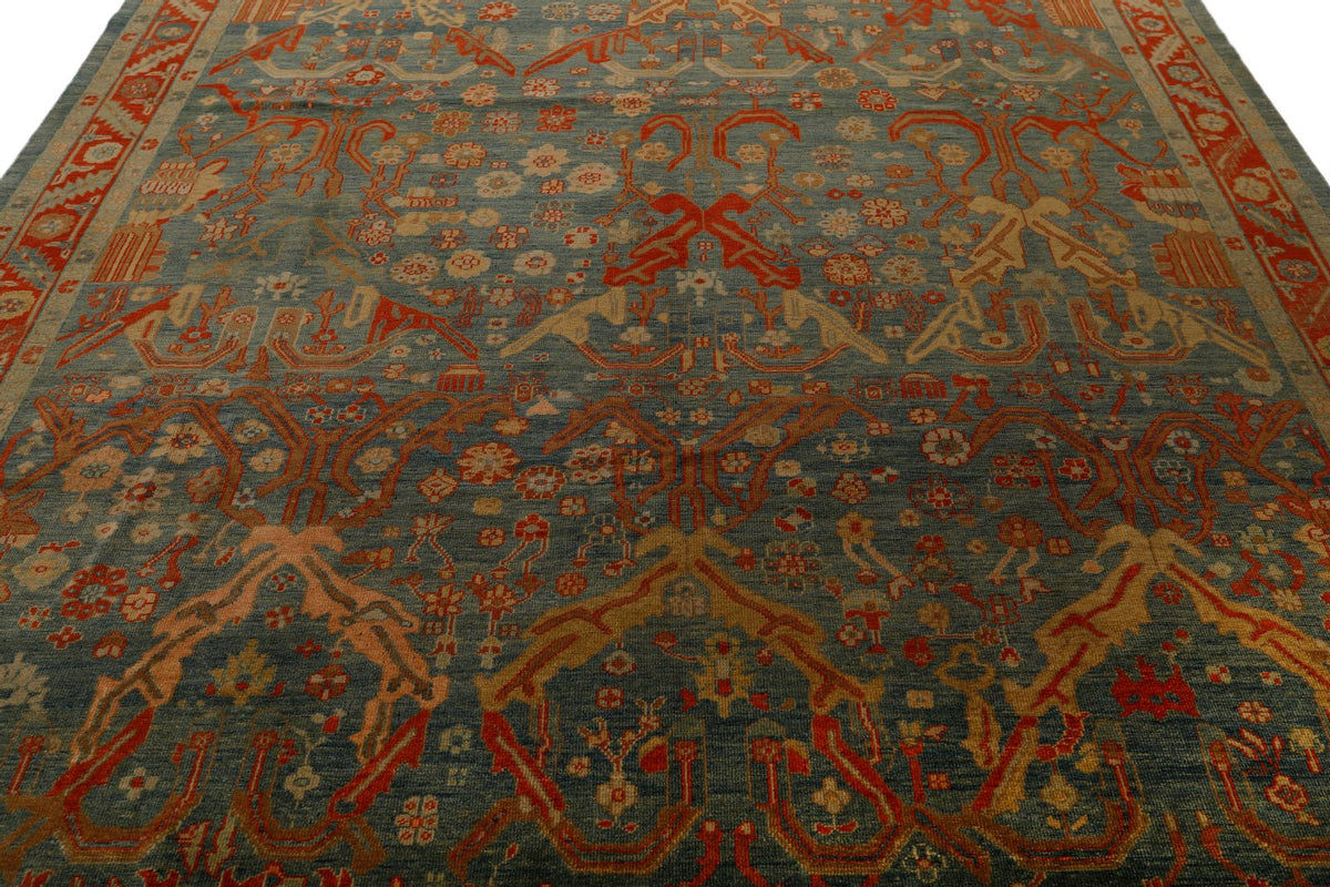 9x10 Green and Red Turkish Traditional Rug
