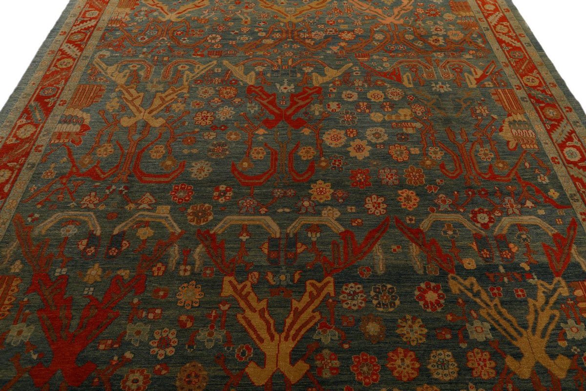 9x10 Green and Red Turkish Traditional Rug