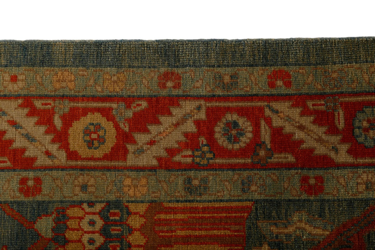 9x10 Green and Red Turkish Traditional Rug