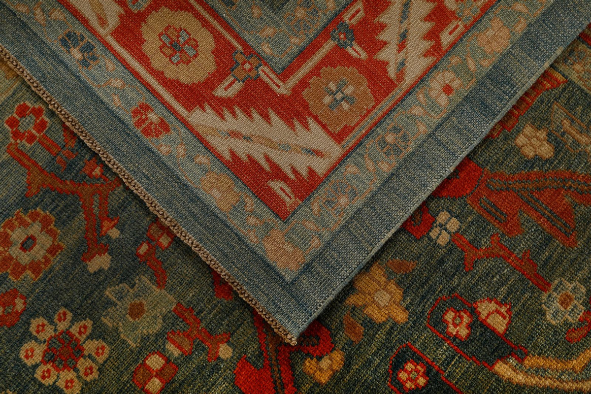 9x10 Green and Red Turkish Traditional Rug