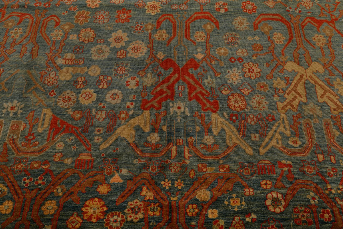 9x10 Green and Red Turkish Traditional Rug