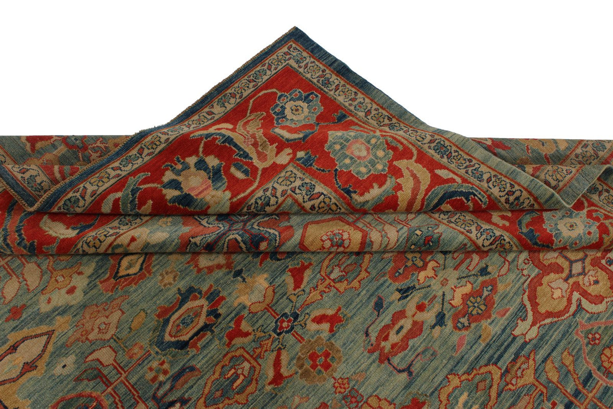 9x10 Red and Blue Turkish Traditional Rug