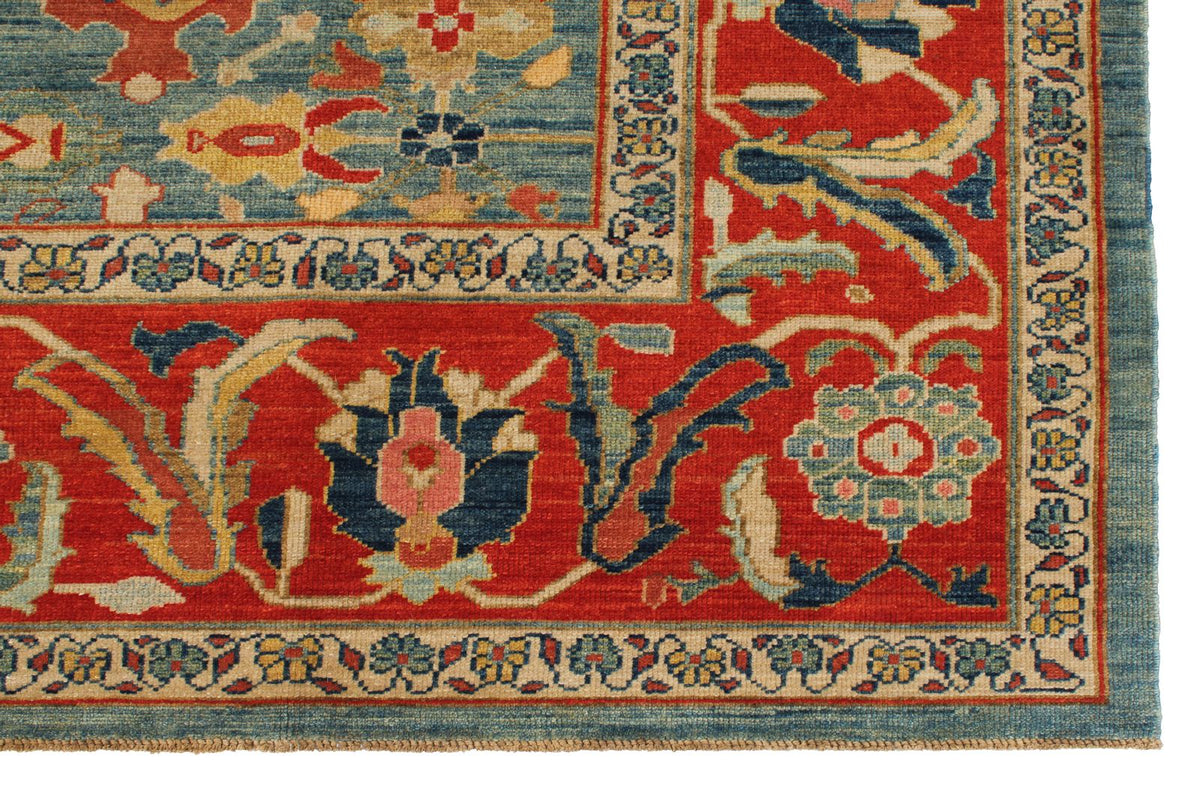 9x10 Red and Blue Turkish Traditional Rug