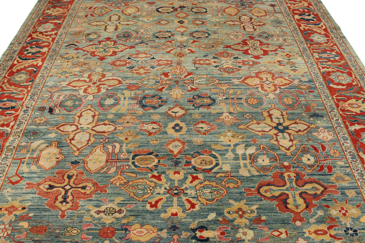 9x10 Red and Blue Turkish Traditional Rug