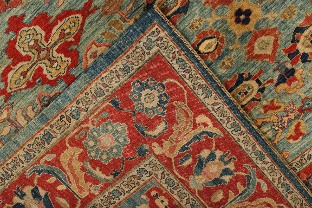 9x10 Red and Blue Turkish Traditional Rug