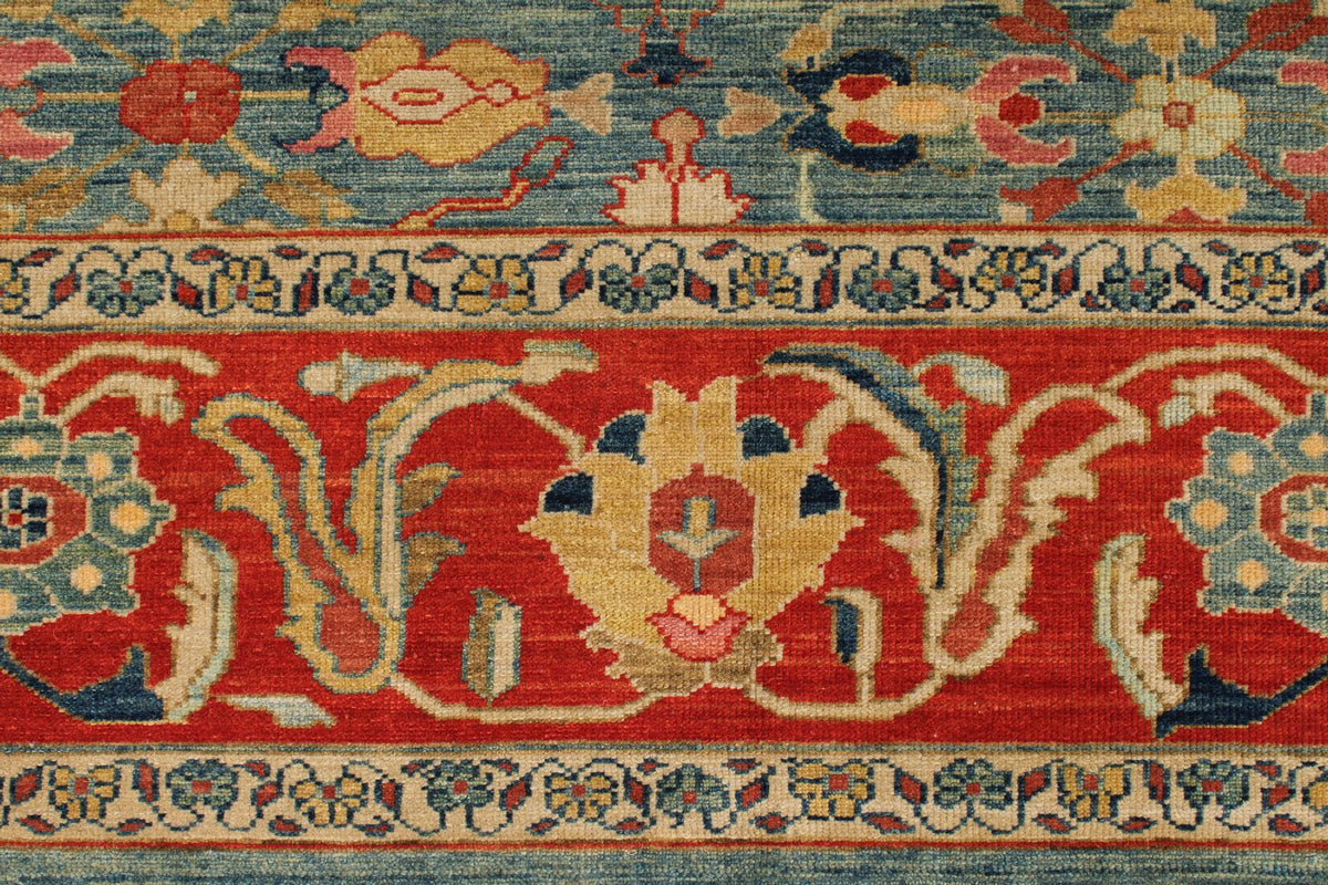 9x10 Red and Blue Turkish Traditional Rug