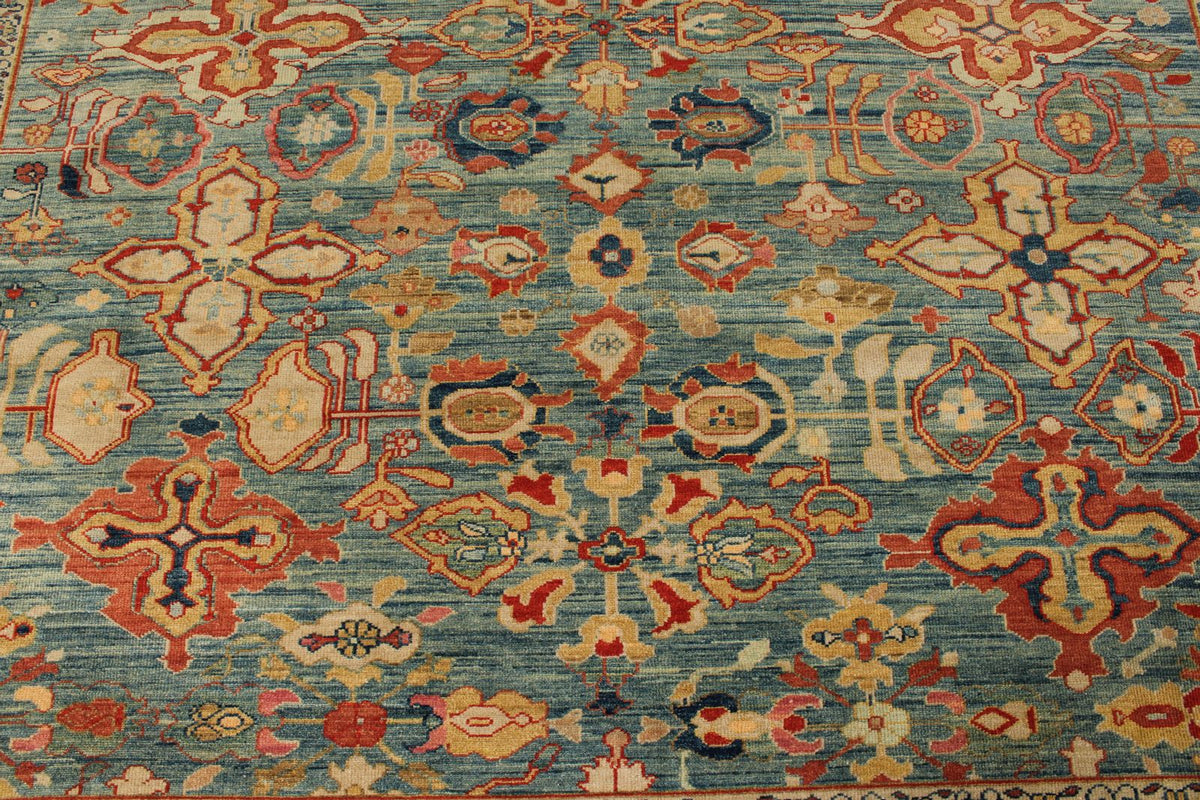 9x10 Red and Blue Turkish Traditional Rug
