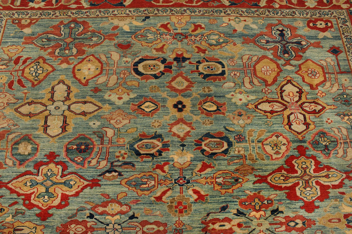 9x10 Red and Blue Turkish Traditional Rug
