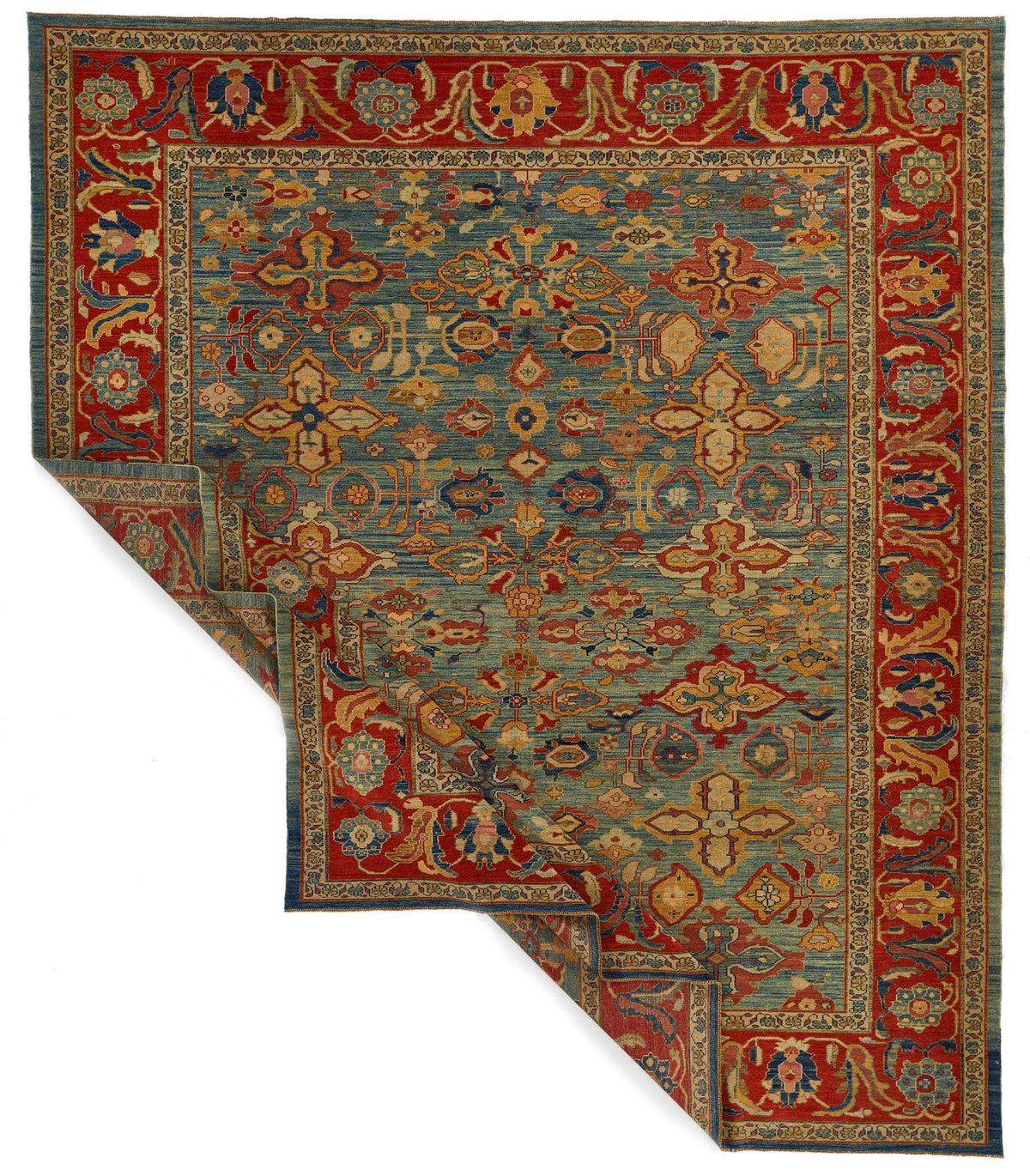 9x10 Red and Blue Turkish Traditional Rug