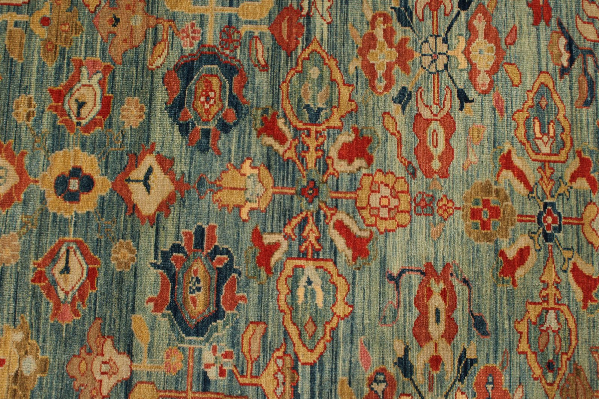 9x10 Red and Blue Turkish Traditional Rug