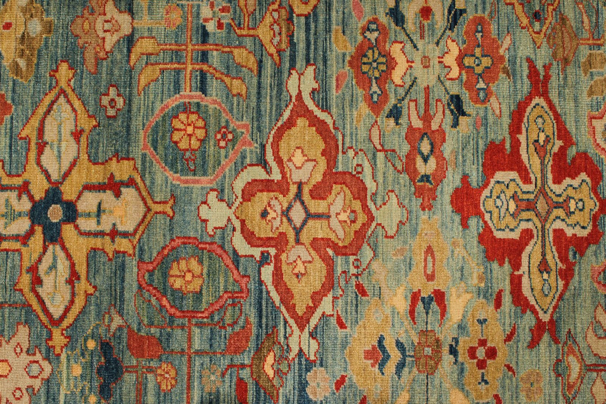 9x10 Red and Blue Turkish Traditional Rug