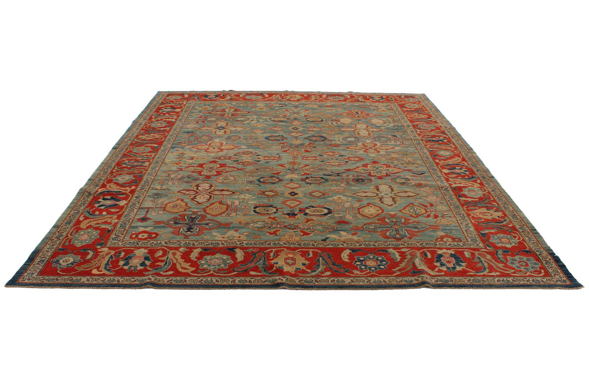 9x10 Red and Blue Turkish Traditional Rug