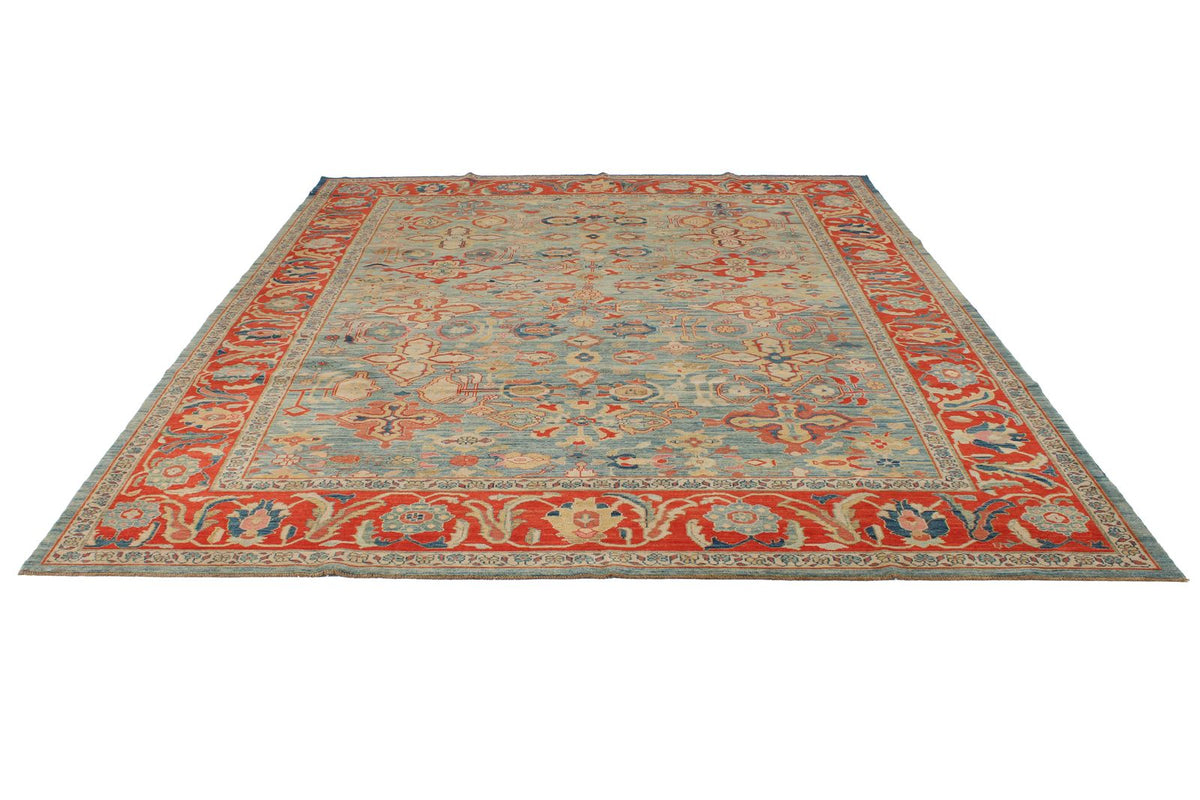 9x10 Red and Blue Turkish Traditional Rug