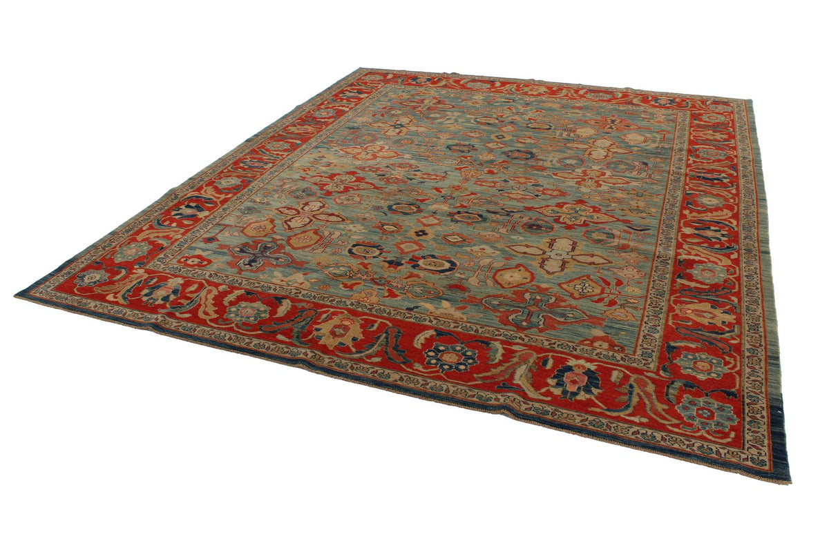 9x10 Red and Blue Turkish Traditional Rug