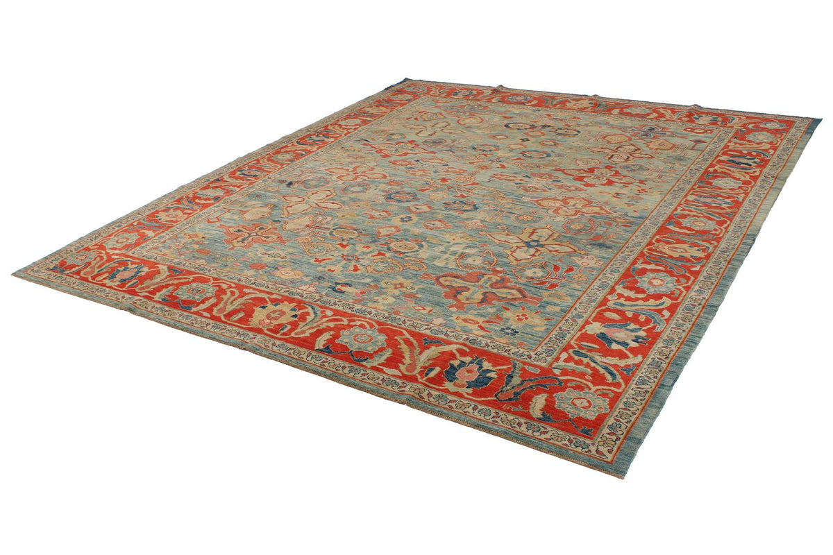 9x10 Red and Blue Turkish Traditional Rug