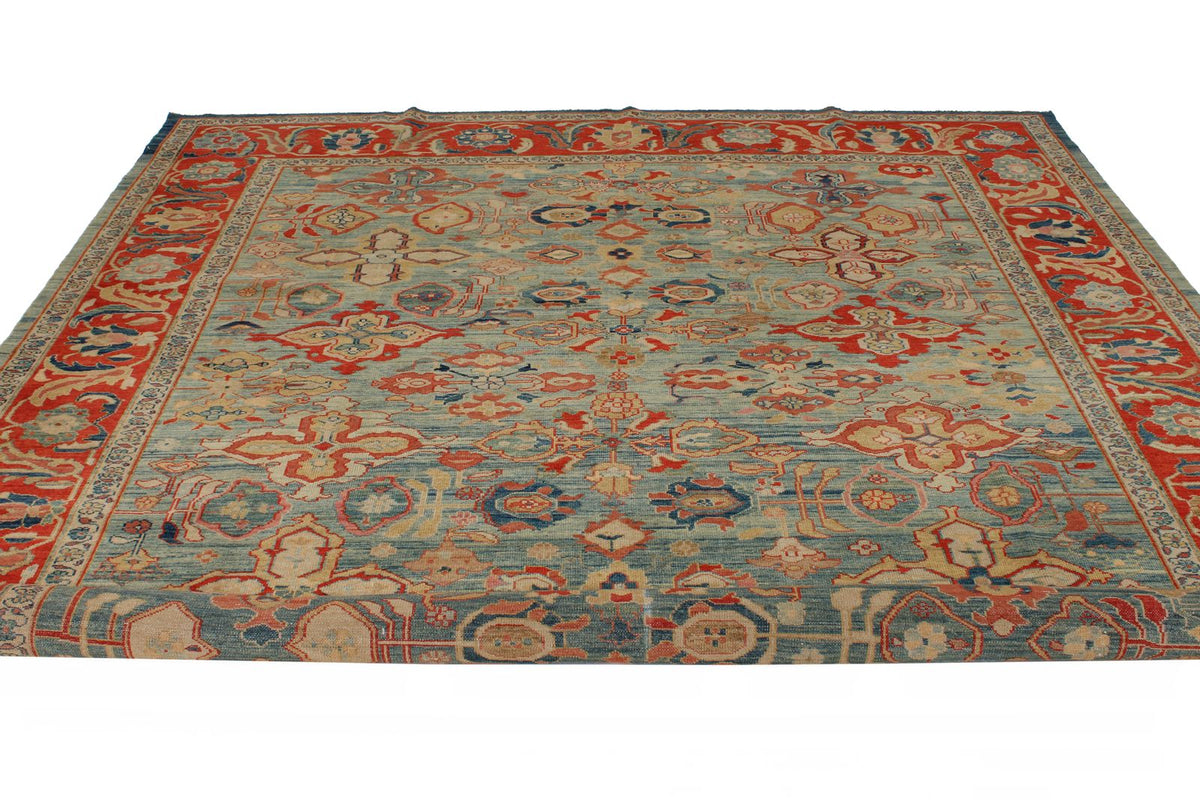 9x10 Red and Blue Turkish Traditional Rug