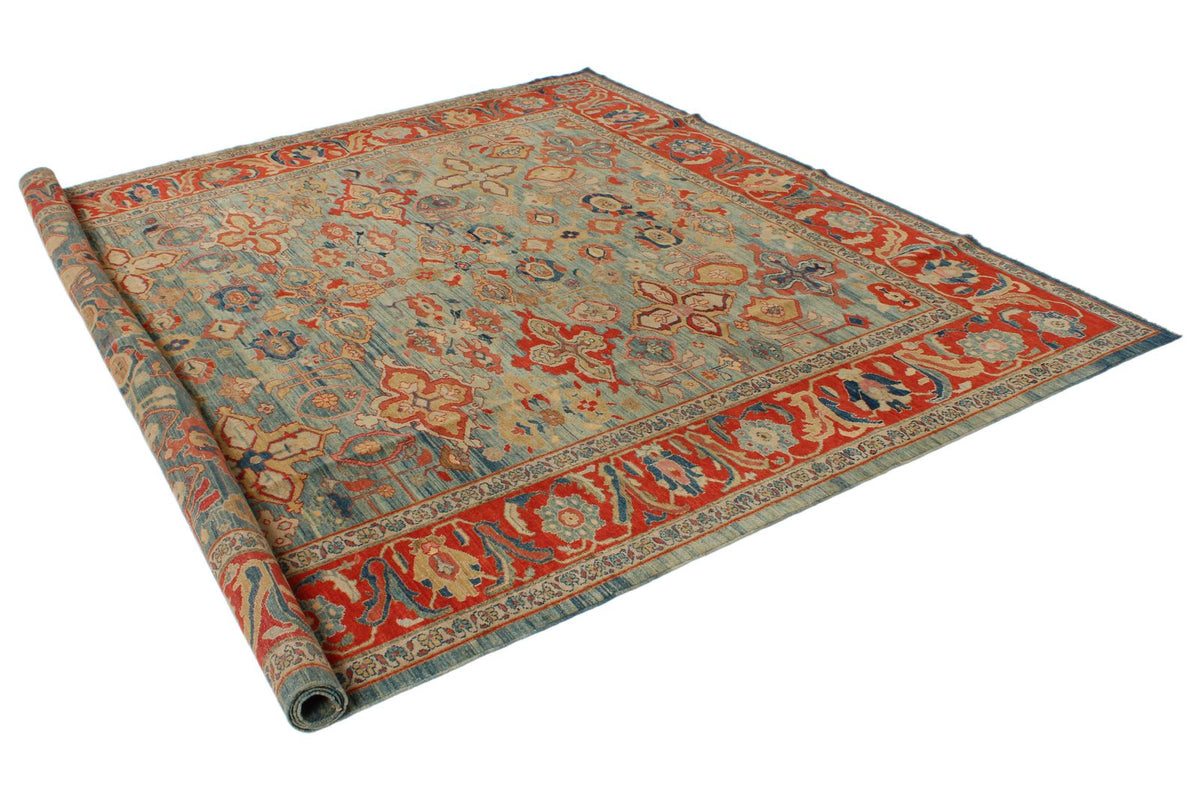 9x10 Red and Blue Turkish Traditional Rug