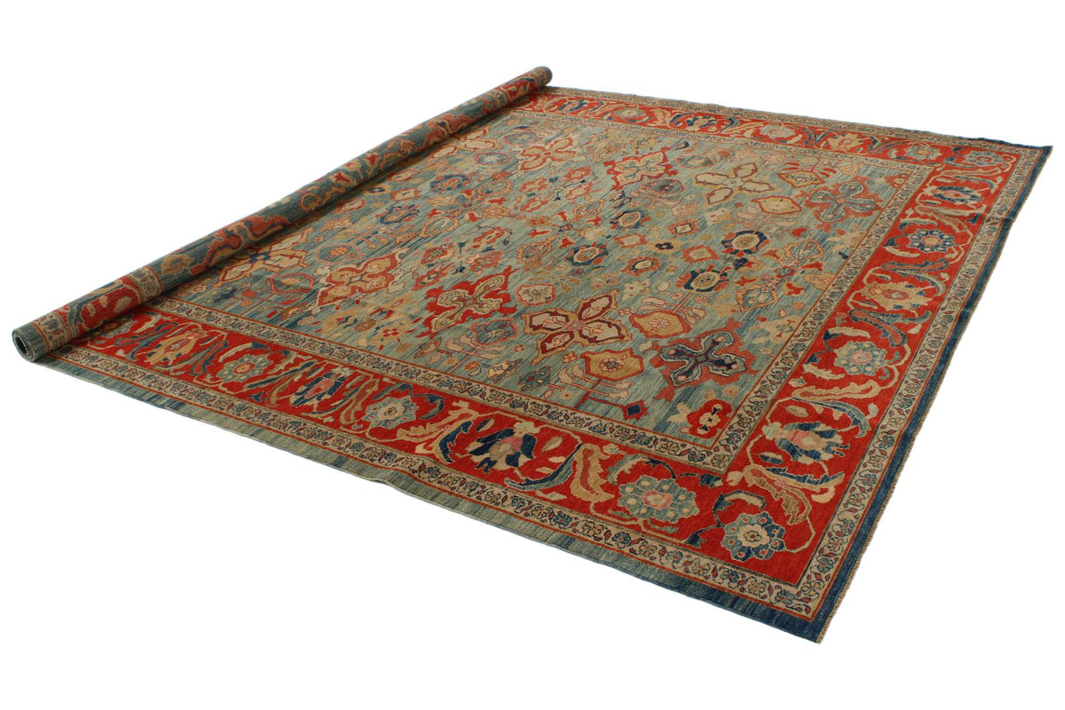 9x10 Red and Blue Turkish Traditional Rug
