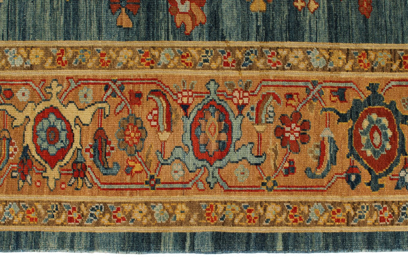 9x12 Blue and Light Peach Turkish Traditional Rug