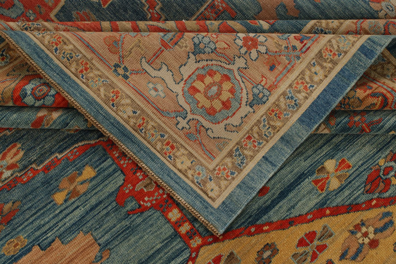 9x12 Blue and Light Peach Turkish Traditional Rug