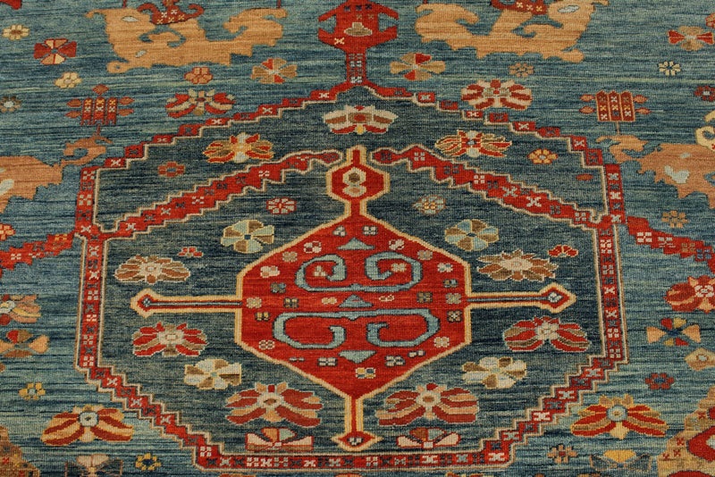 9x12 Blue and Light Peach Turkish Traditional Rug