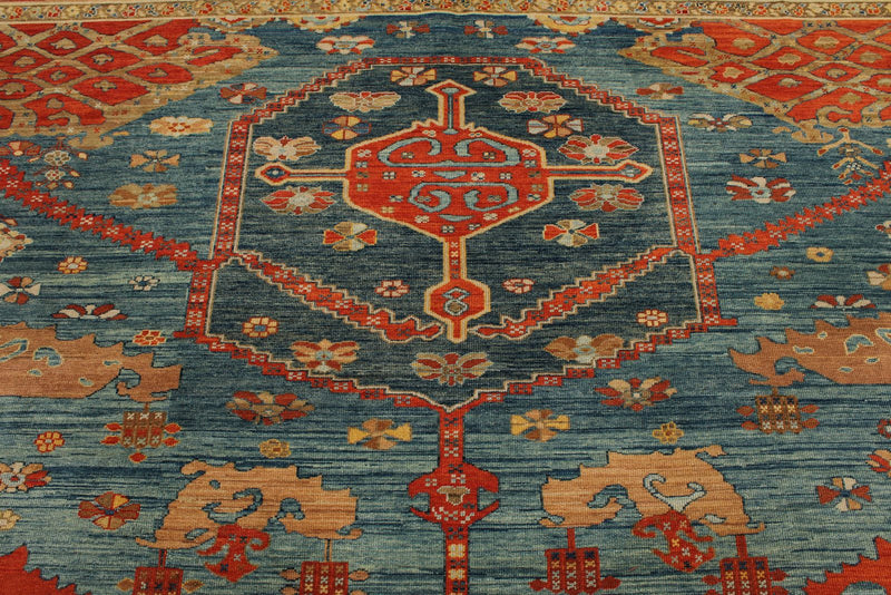 9x12 Blue and Light Peach Turkish Traditional Rug