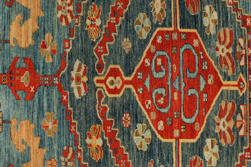 9x12 Blue and Light Peach Turkish Traditional Rug