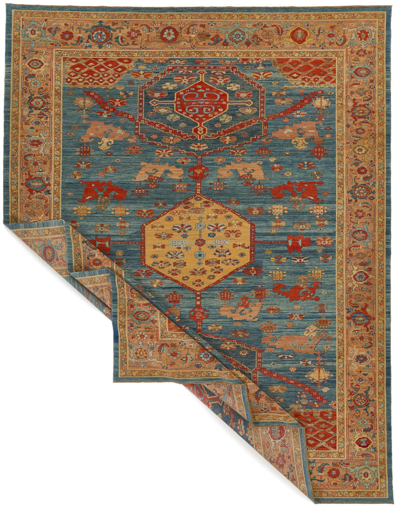 9x12 Blue and Light Peach Turkish Traditional Rug