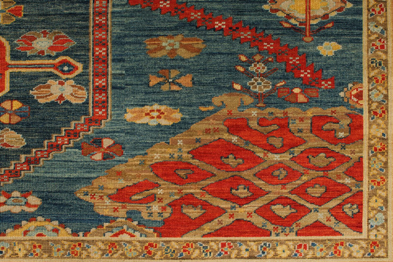 9x12 Blue and Light Peach Turkish Traditional Rug