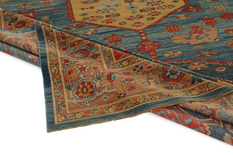 9x12 Blue and Light Peach Turkish Traditional Rug