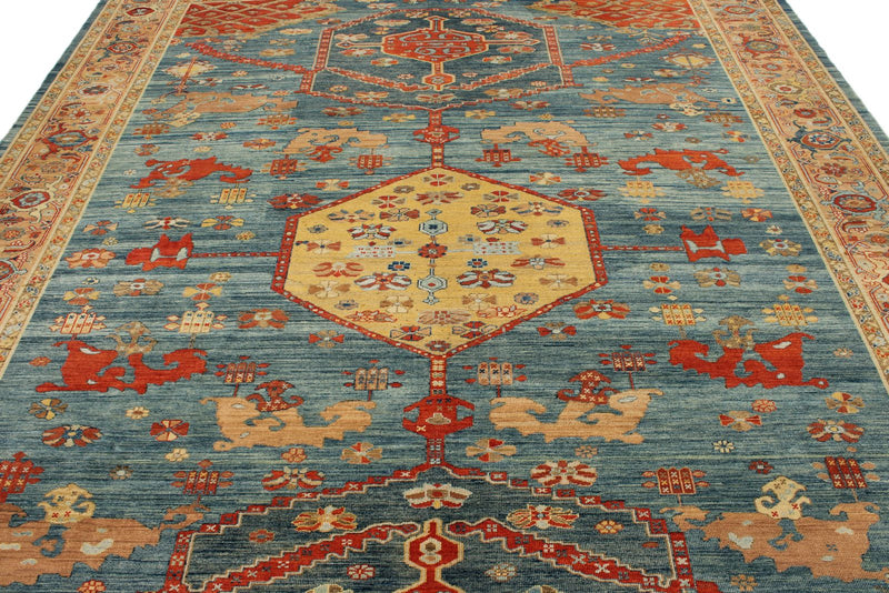 9x12 Blue and Light Peach Turkish Traditional Rug