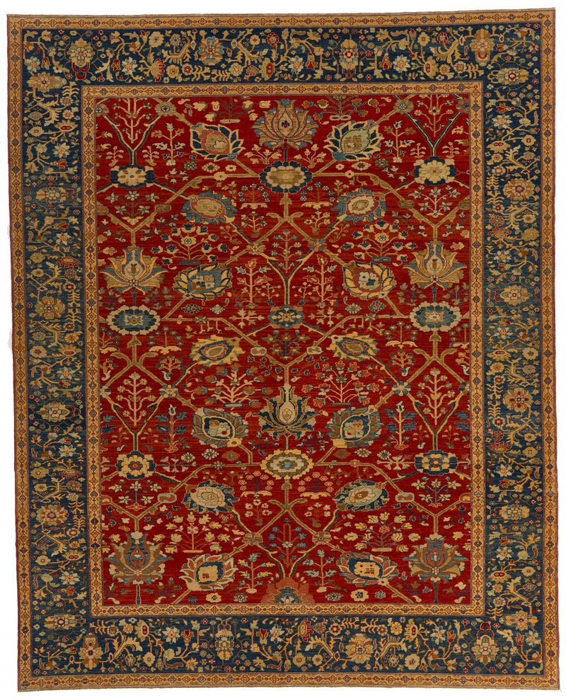 10x12 Red and Blue Turkish Traditional Rug