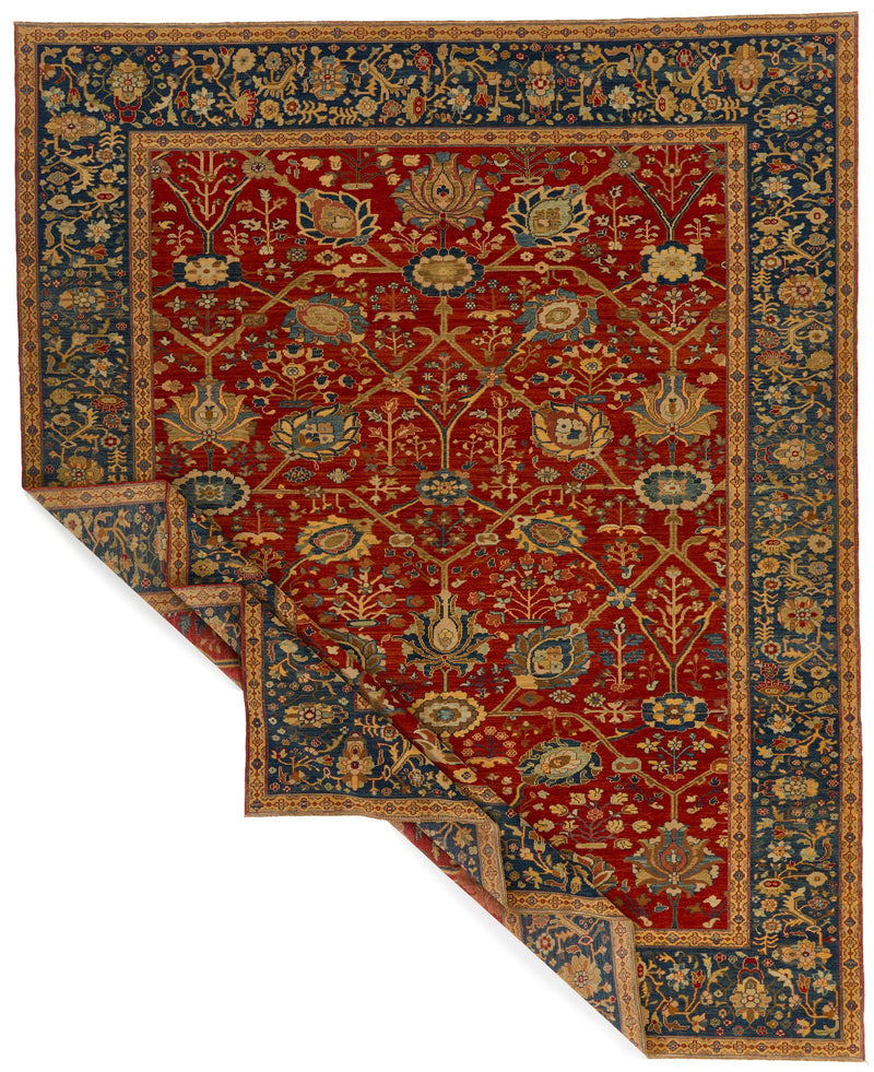 10x12 Red and Blue Turkish Traditional Rug