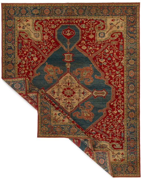 10x12 Red and Blue Turkish Traditional Rug