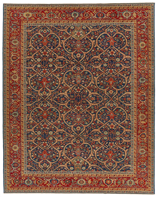 10x12 Blue and Red Turkish Traditional Rug