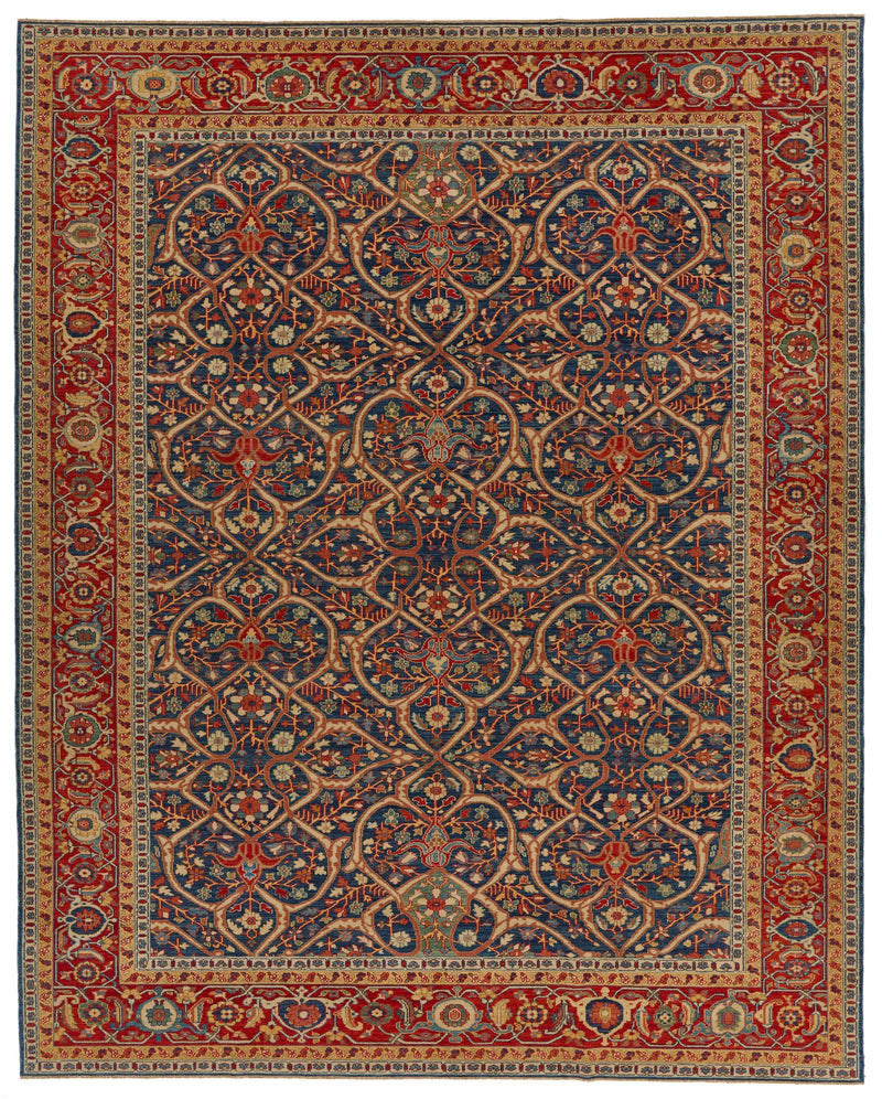 10x12 Blue and Red Turkish Traditional Rug