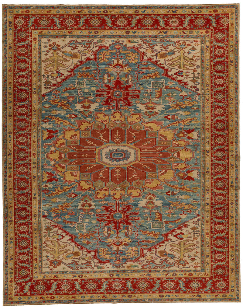 10x12 Blue and Red Turkish Traditional Rug