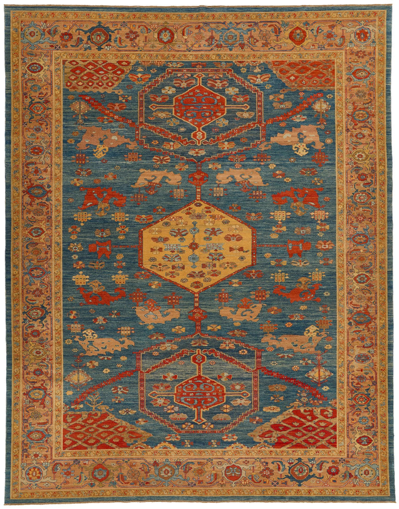 9x12 Blue and Camel Turkish Traditional Rug