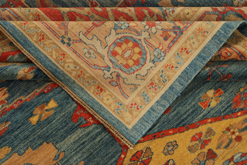 9x12 Blue and Camel Turkish Traditional Rug