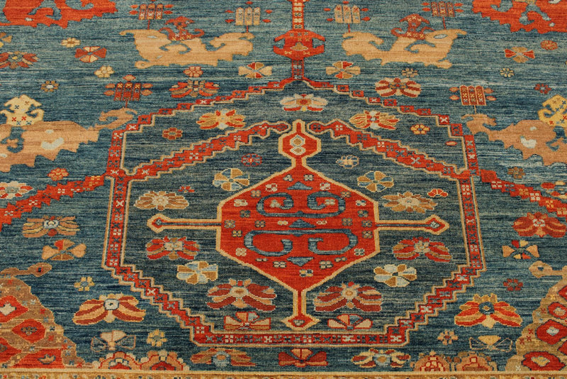 9x12 Blue and Camel Turkish Traditional Rug