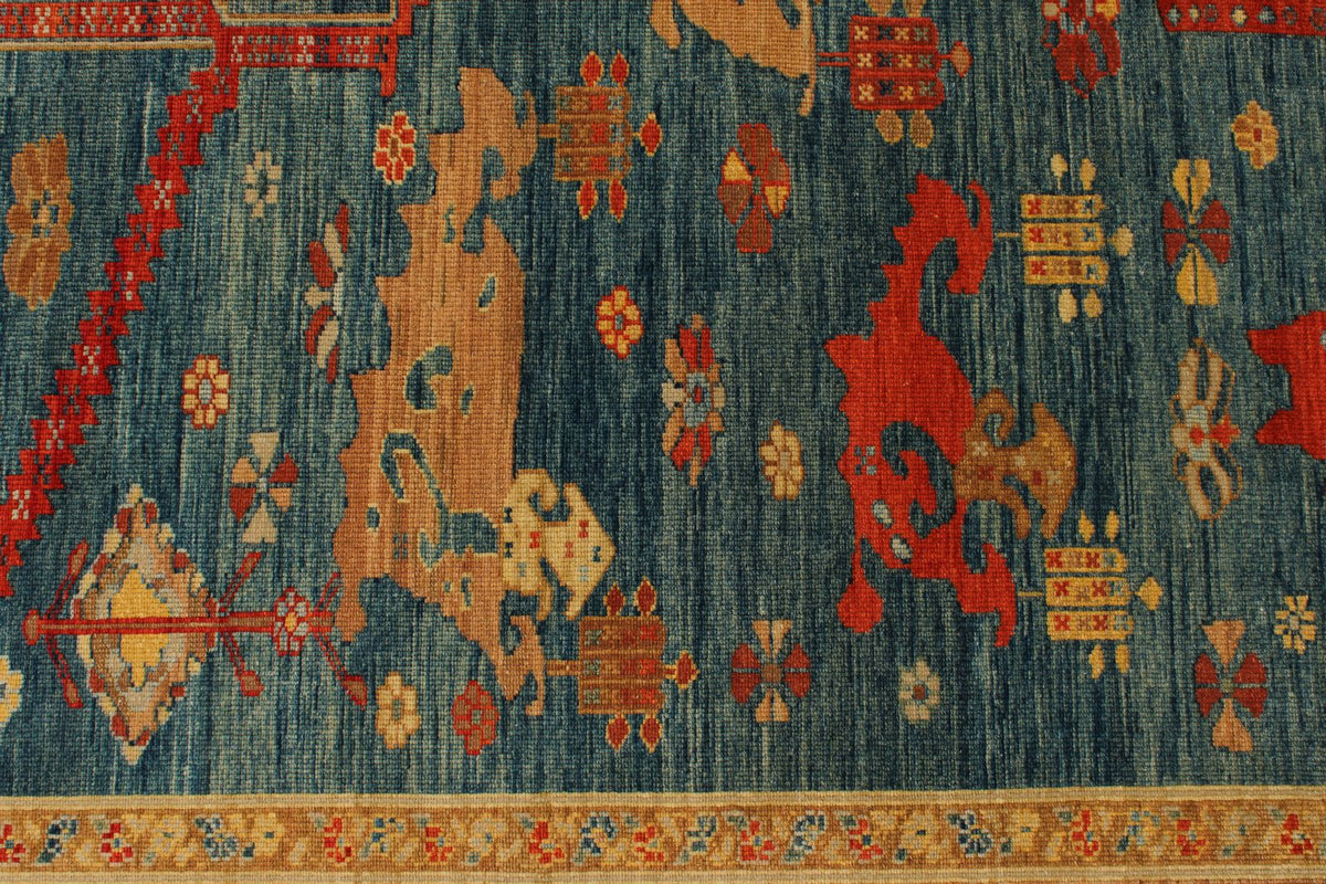 9x12 Blue and Camel Turkish Traditional Rug