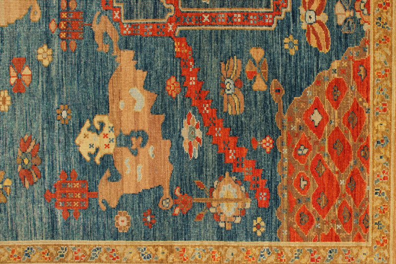 9x12 Blue and Camel Turkish Traditional Rug